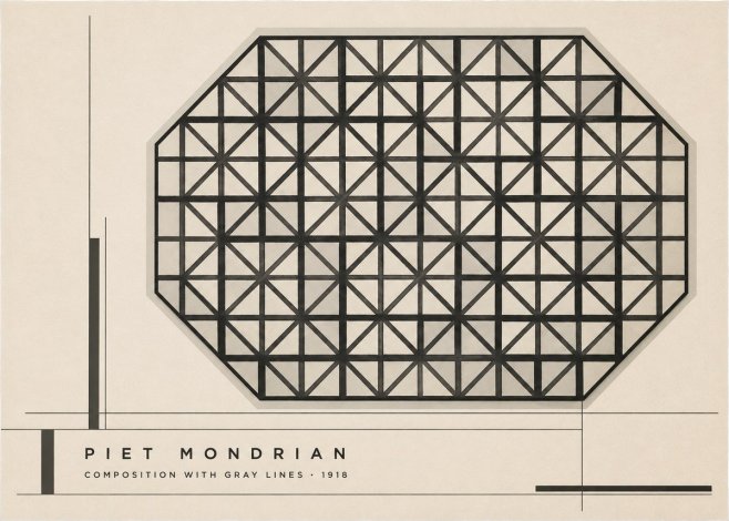 Piet Mondrian Composition with Gray Lines No2 - Plakat