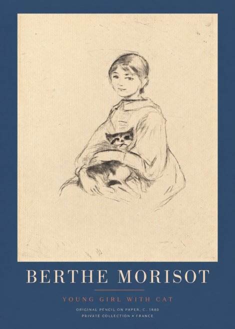 Berthe Morisot Young Girl with Cat No2 - Plakat