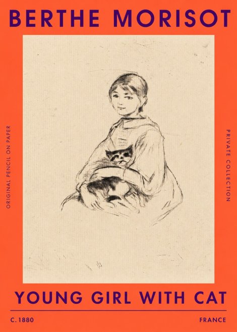 Berthe Morisot Young Girl with Cat No3 - Plakat