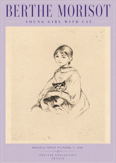 Berthe Morisot Young Girl with Cat No5 - Plakat