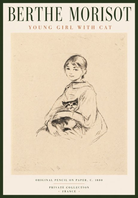 Berthe Morisot Young Girl with Cat No6 - Plakat