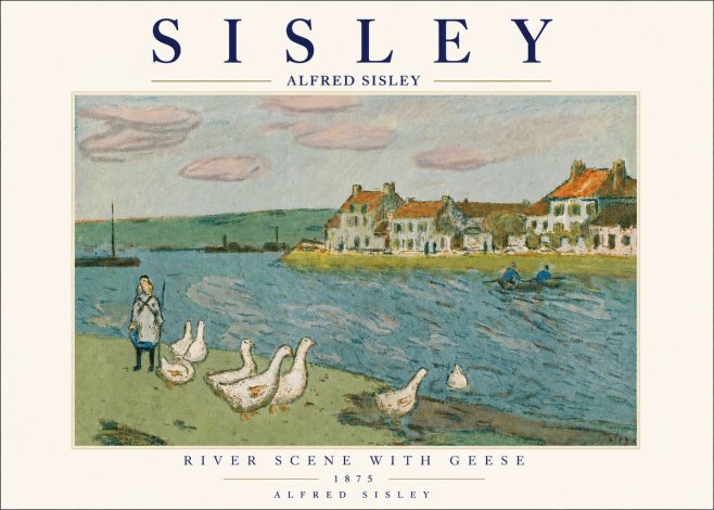 Sisley River Scene with Geese No5 - Plakat