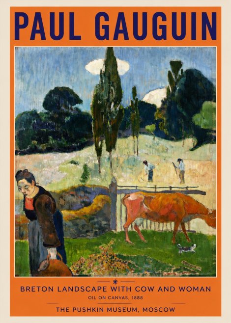 Paul Gauguin Breton Landscape with Cow and Woman No3 - Plakat