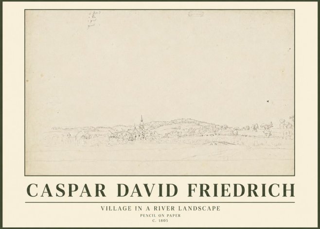 Caspar David Friedrich Village in a River Landscape No3 - Plakat