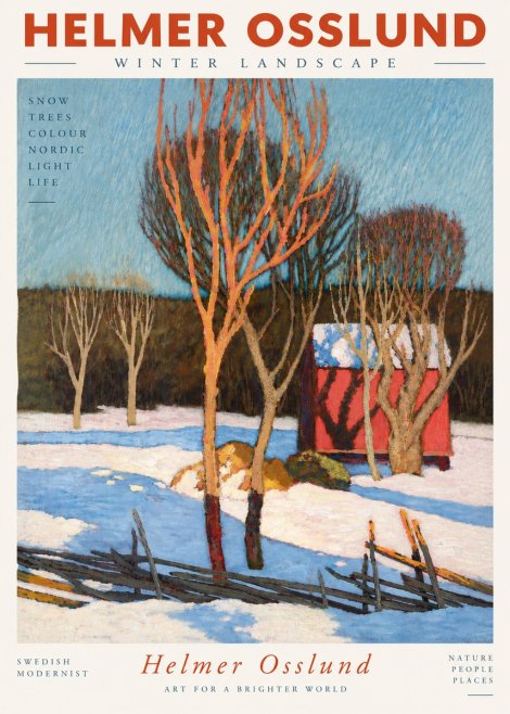 Helmer Osslund Winter Landscape with Red Barn No5 - Plakat