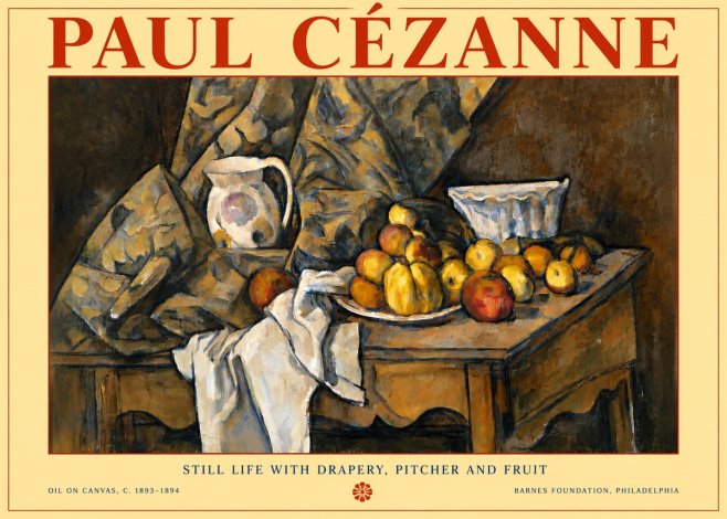 Paul Cézanne Still Life with Drapery, Pitcher and Fruit No6 - Plakat
