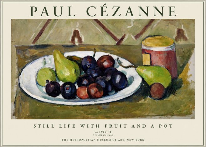 Paul Cézanne Still Life with Fruit and a Pot No1 - Plakat