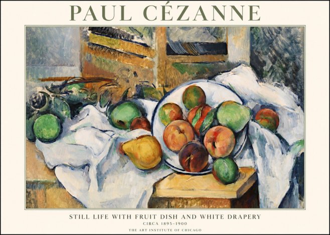Paul Cézanne Still Life with Fruit Dish and White Drapery No1 - Plakat