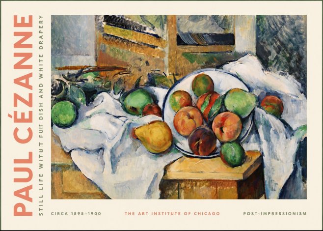 Paul Cézanne Still Life with Fruit Dish and White Drapery No2 - Plakat