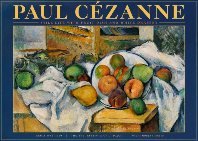 Paul Cézanne Still Life with Fruit Dish and White Drapery No3 - Plakat