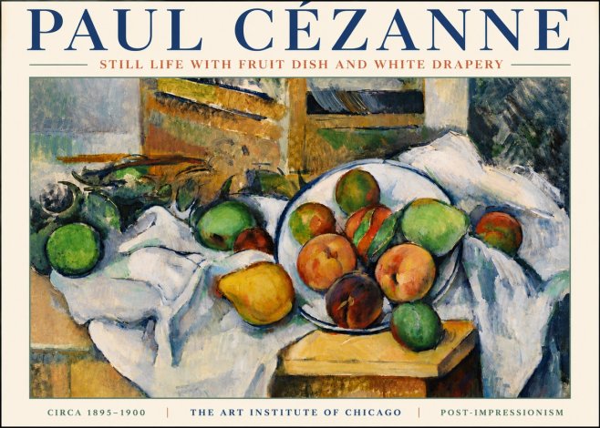 Paul Cézanne Still Life with Fruit Dish and White Drapery No6 - Plakat