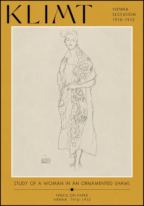Klimt Study of a Woman in an Ornamented Shawl No2 - Plakat
