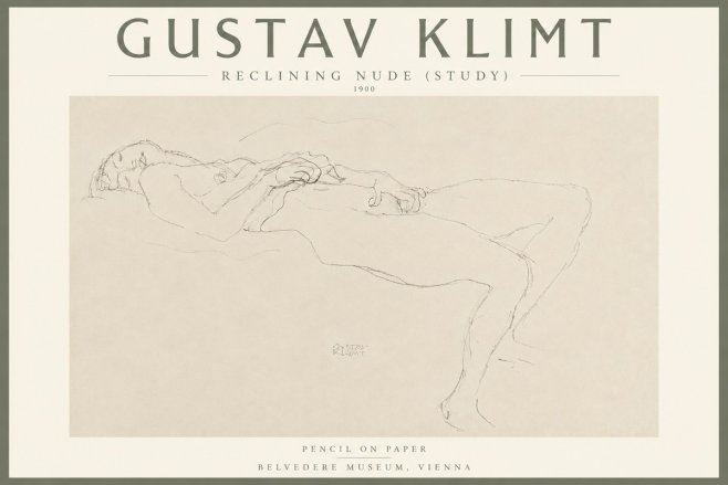 Klimt Reclining Nude (Study) No4 - Plakat