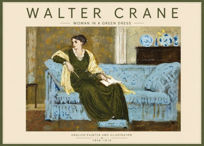 Walter Crane Woman in a Green Dress No6 - Plakat