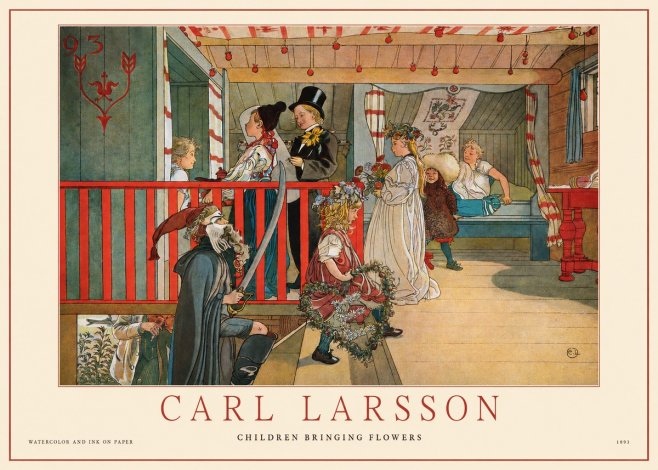 Carl Larsson Children Bringing Flowers No1 - Plakat