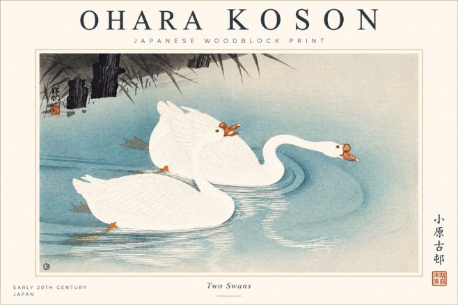 Ohara Koson Two Swans No1 - Plakat