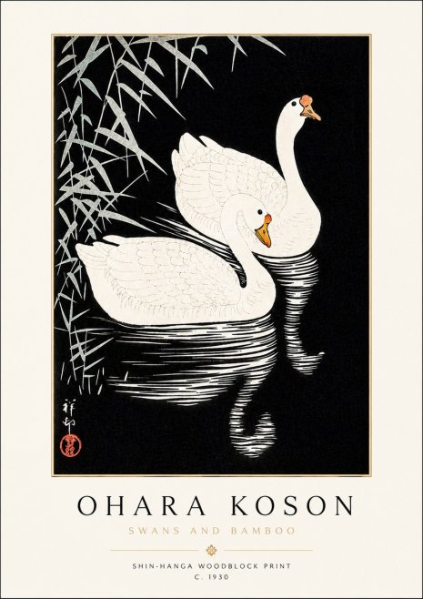 Ohara Koson Swans and Bamboo No3 - Plakat