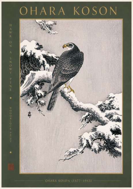 Ohara Koson Hawk on a Snowy Pine No6 - Plakat