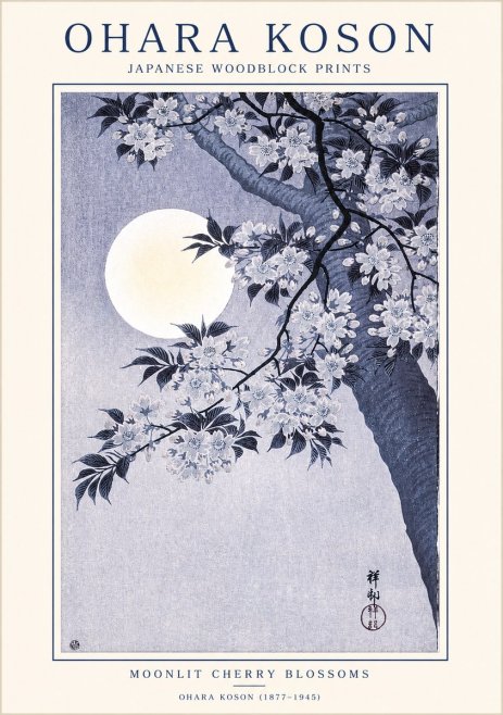Ohara Koson Moonlit Cherry Blossoms No1 - Plakat