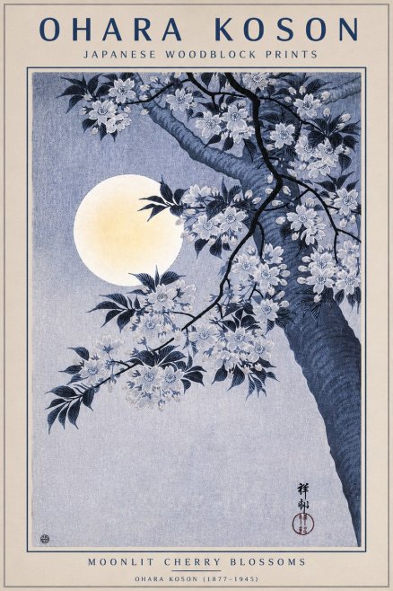 Ohara Koson Moonlit Cherry Blossoms No4 - Plakat