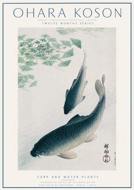 Ohara Koson Carp and Water Plants No6 - Plakat