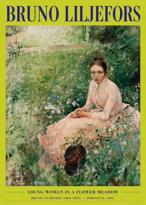 Bruno Liljefors Young Woman in a Flower Meadow No2 - Plakat