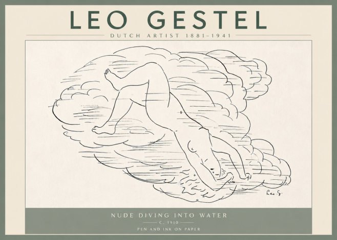 Leo Gestel Nude Diving into Water No6 - Plakat