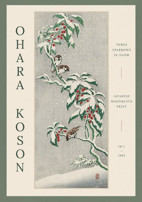 Ohara Koson Three Sparrows in Snow No3 - Plakat