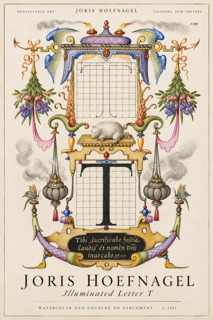 Joris Hoefnagel Letter T with Biblical Verse No3 - Plakat