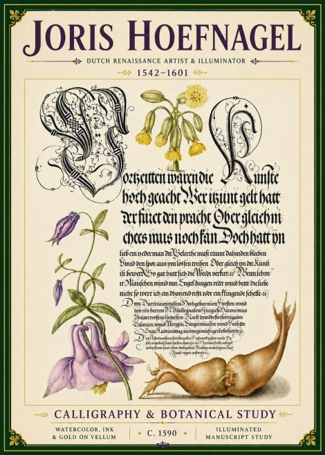 Joris Hoefnagel Calligraphy & Botanical Study No6 - Plakat
