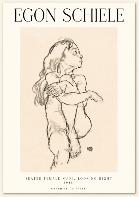 Schiele Seated Female Nude, Looking Right No1 - Plakat