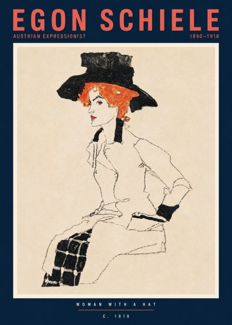 Schiele Woman with a Hat No2 - Plakat