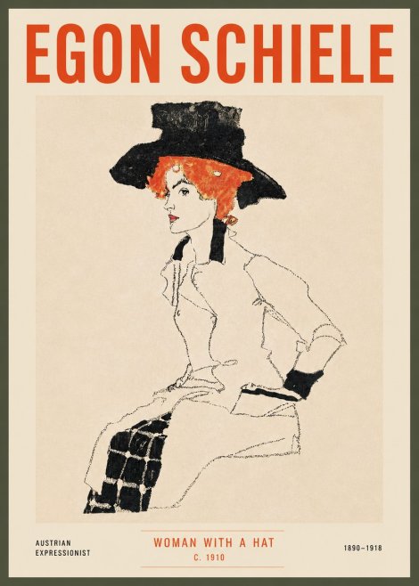 Schiele Woman with a Hat No4 - Plakat