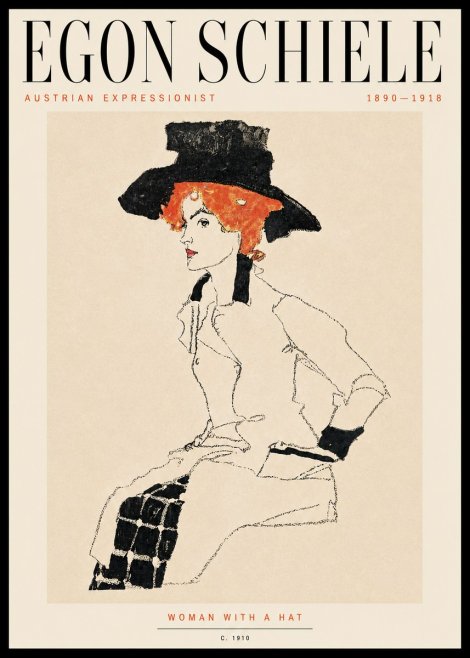 Schiele Woman with a Hat No5 - Plakat