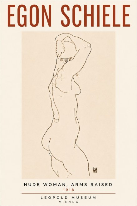 Schiele Nude Woman, Arms Raised No4 - Plakat
