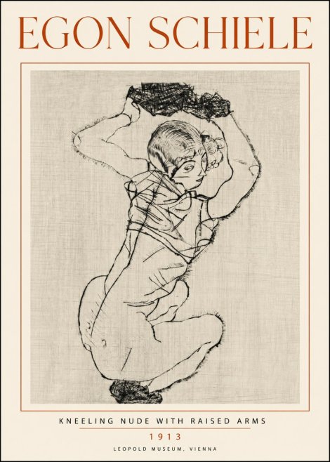 Schiele Kneeling Nude with Raised Arms No5 - Plakat
