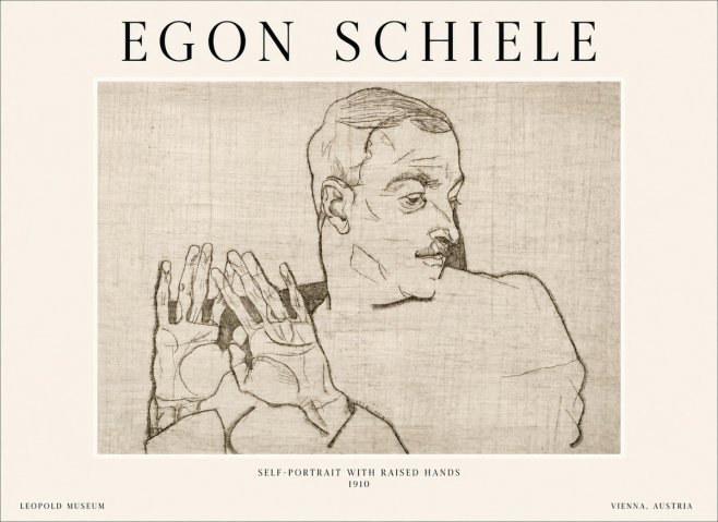 Schiele Self-portrait with Raised Hands No1 - Plakat