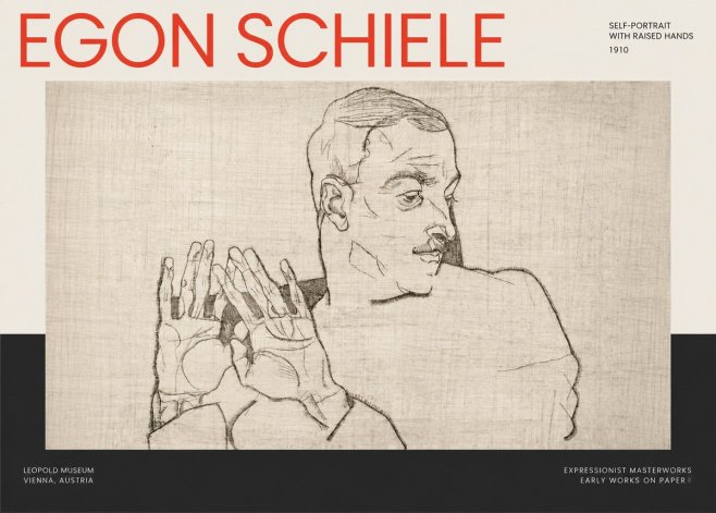 Schiele Self-portrait with Raised Hands No2 - Plakat