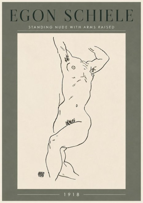 Schiele Standing Nude with Arms Raised No6 - Plakat
