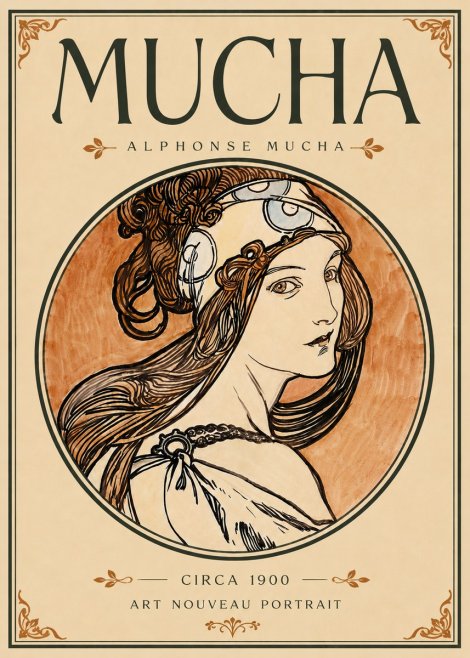 Mucha Art Nouveau Portrait I No6 - Plakat