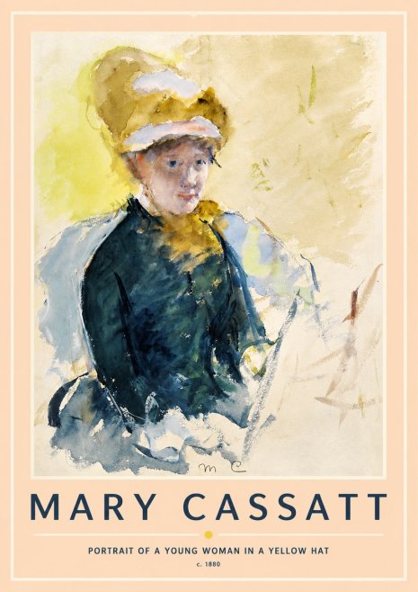 Mary Cassatt Portrait of a Young Woman in a Yellow Hat No2 - Plakat