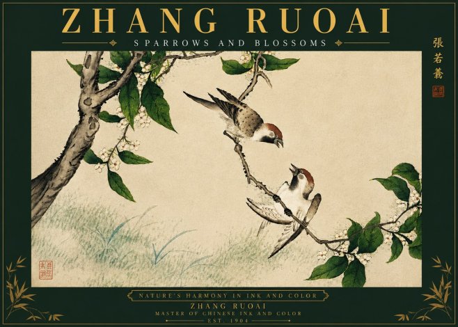 Zhang Ruoai Sparrows and Blossoms No6 - Plakat