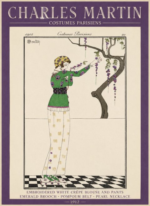 Charles Martin Embroidered White Crêpe Blouse and Pants No1 - Plakat