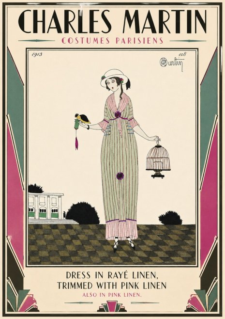 Charles Martin Dress in Rayé Linen, Trimmed with Pink Linen No3 - Plakat