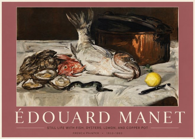 Édouard Manet Still Life with Fish, Oysters, Lemon, and Copper Pot No3 - Plakat
