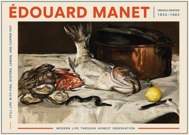 Édouard Manet Still Life with Fish, Oysters, Lemon, and Copper Pot No5 - Plakat