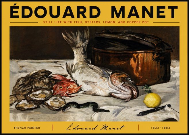 Édouard Manet Still Life with Fish, Oysters, Lemon, and Copper Pot No6 - Plakat