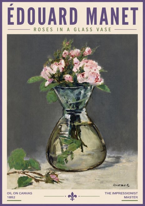 Édouard Manet Roses in a Glass Vase II No5 - Plakat