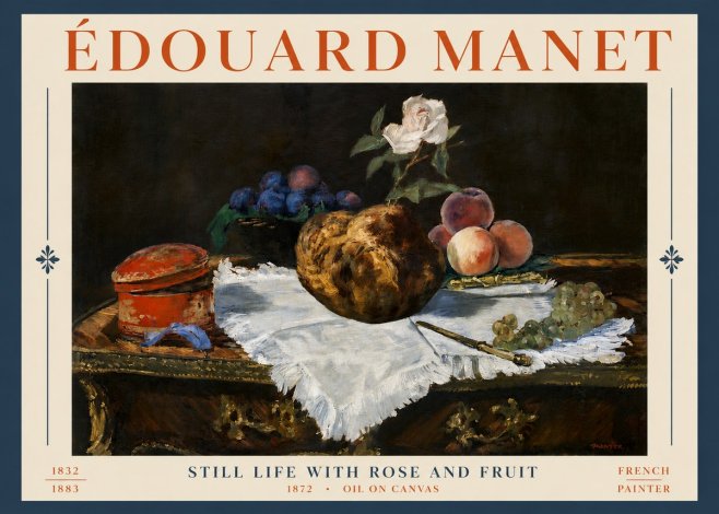 Édouard Manet Still Life with Rose and Fruit No6 - Plakat
