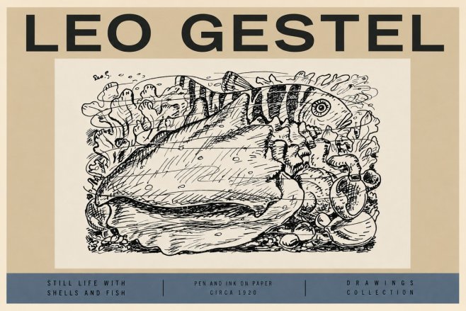 Leo Gestel Still Life with Shells and Fish No2 - Plakat